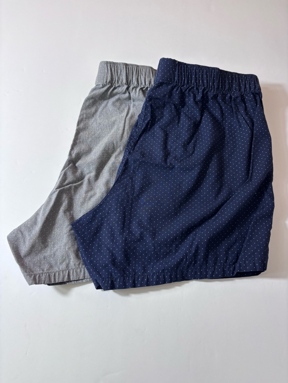 Lot of 2 Banana Republic Mens Woven Boxer Shorts Preppy Blue Gray Polka Dot Med